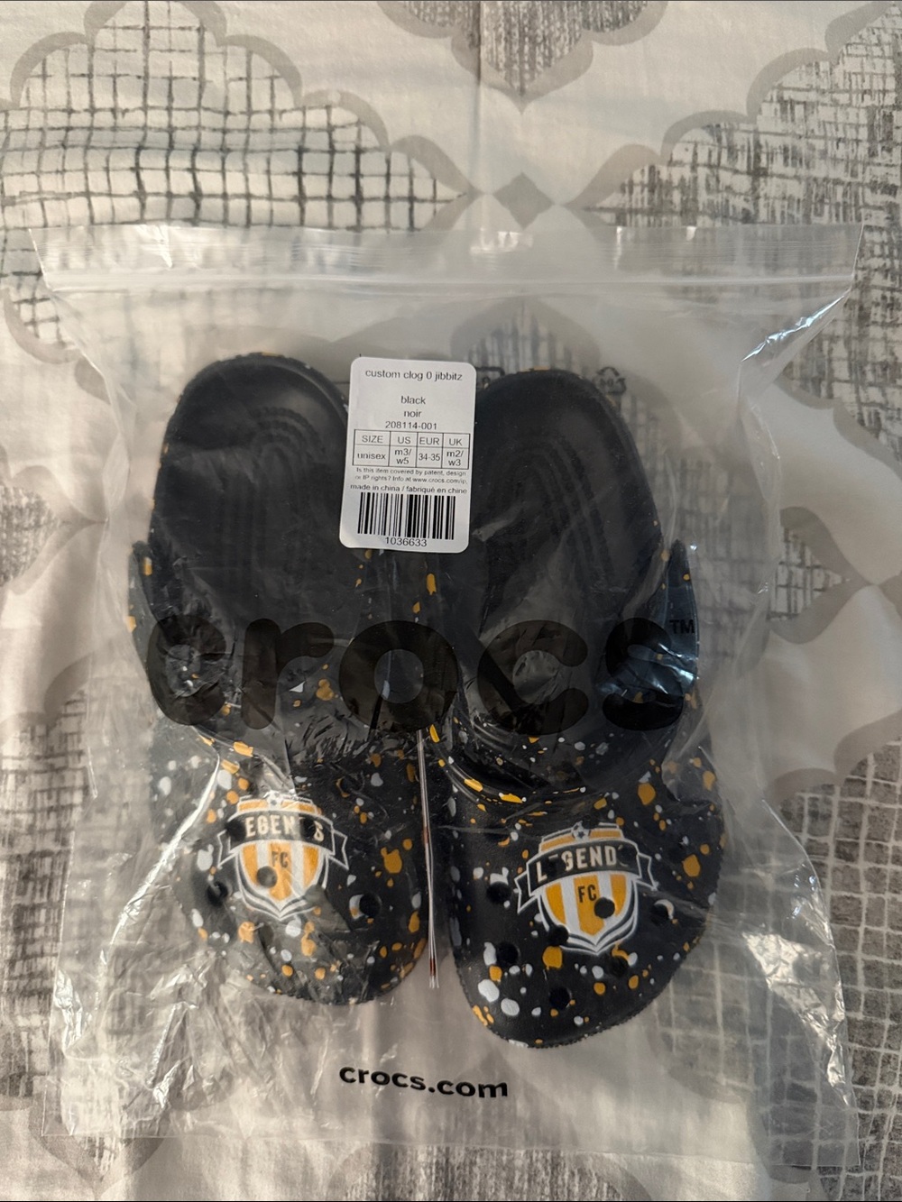 CROCS Black with Yellow & White Splash Kids Legends FC Crocs